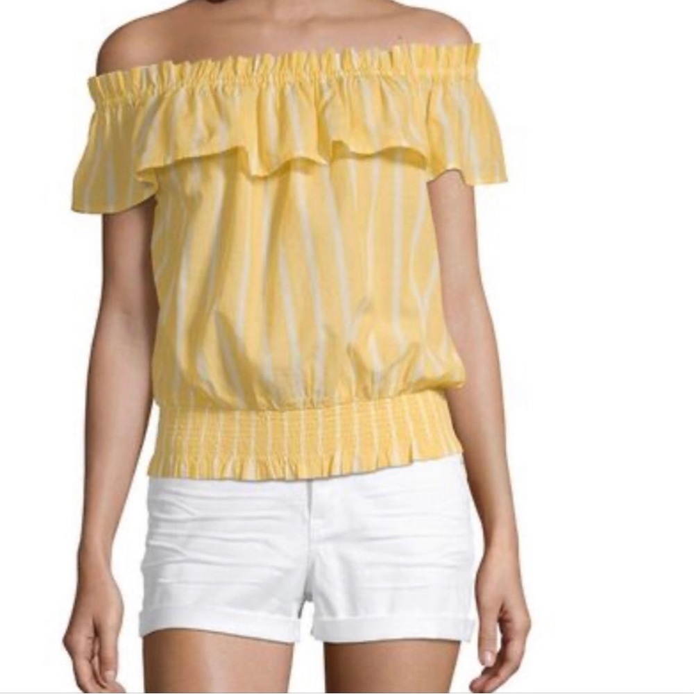 a.n.a off the shoulder yellow/white striped top